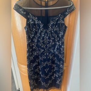 Adrianna Papell Blue Sequin Sheath Mini Dress